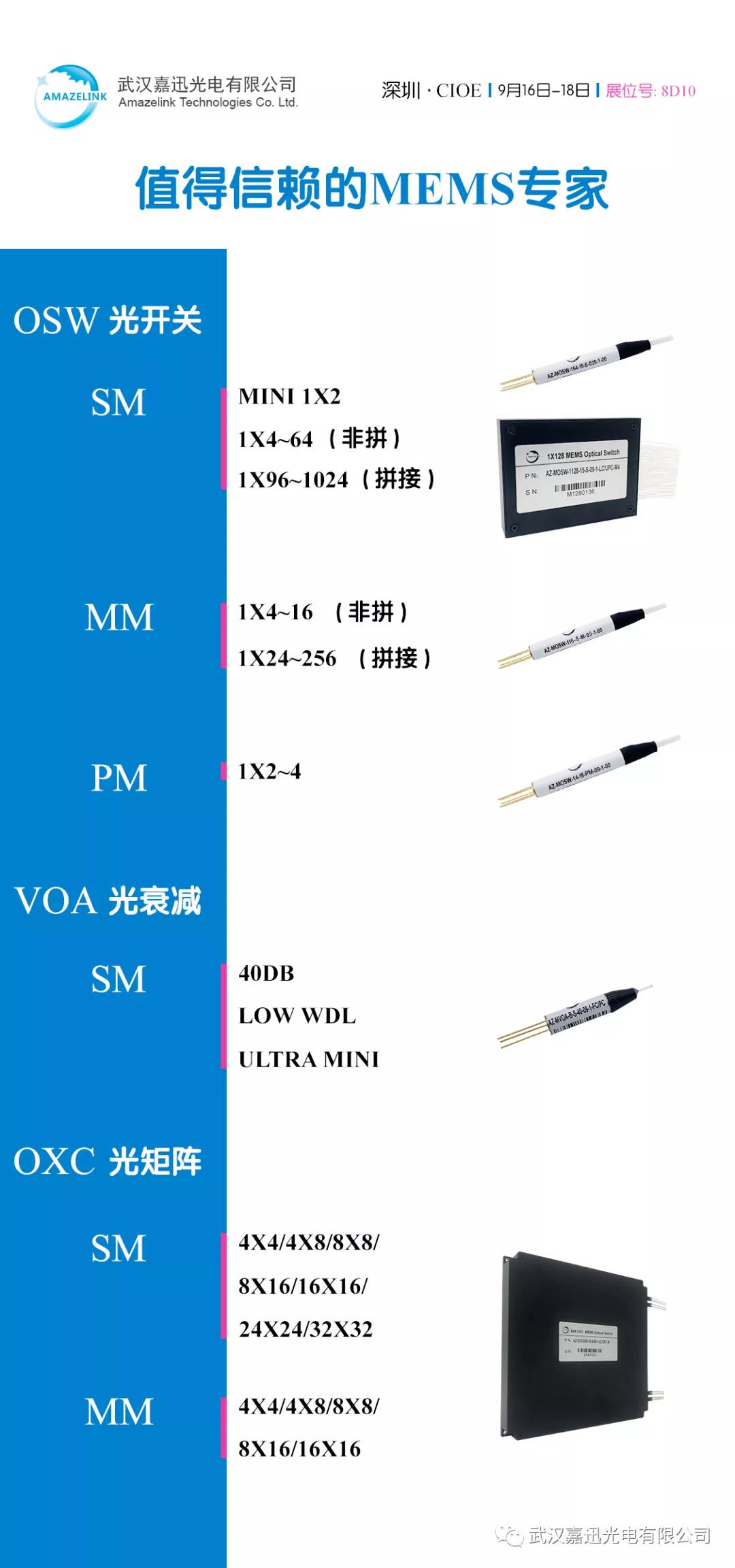 武漢嘉迅光電攜MEMS OSW，MEMS OXC全系列參展深圳CIOE2021