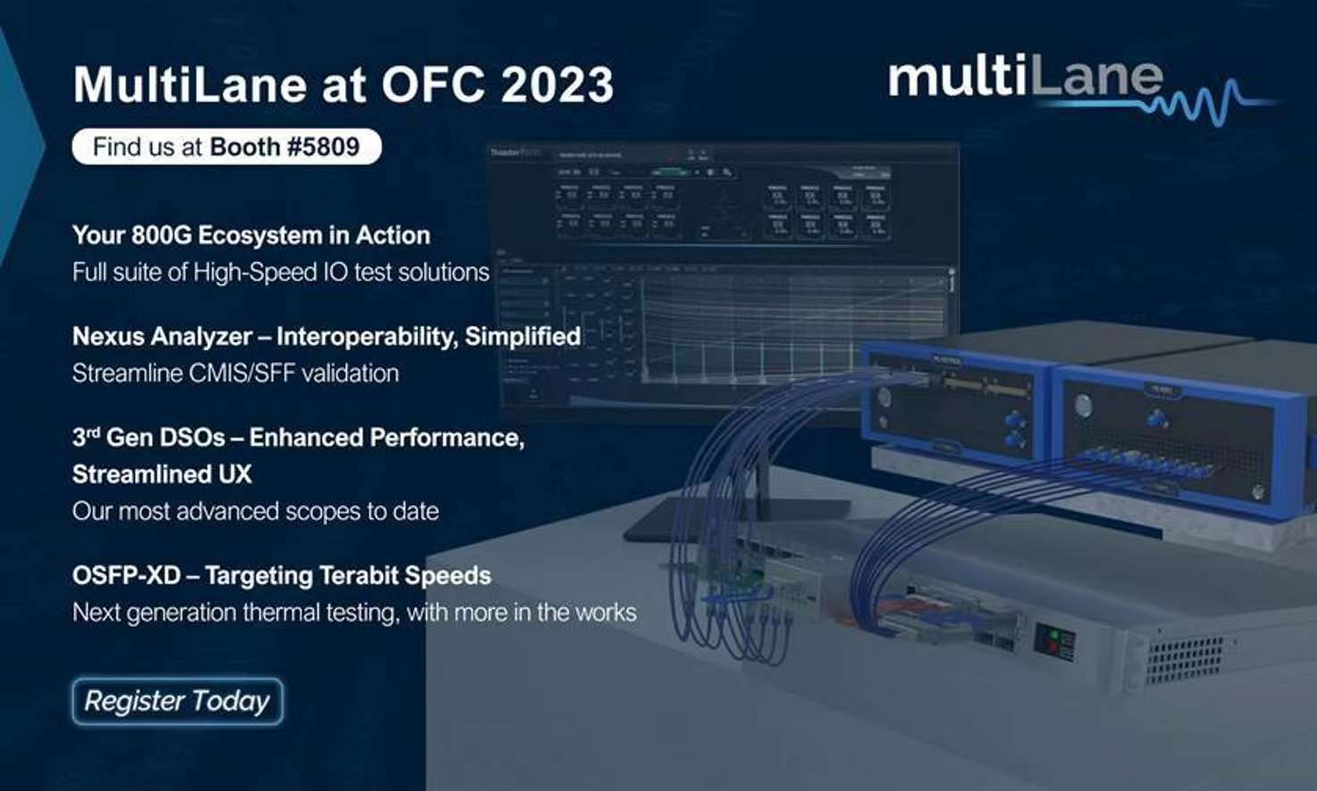 OFC2023 | Multilane演示800G全生態(tài)鏈測試并展示新一代DSO、誤碼儀等