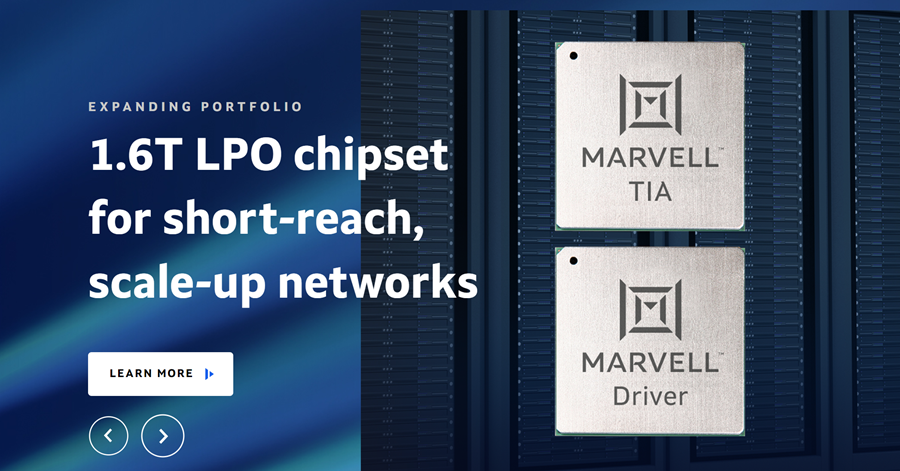 Marvell 推出面向短距離可升級計算架構(gòu)的1.6 Tbps LPO 芯片組